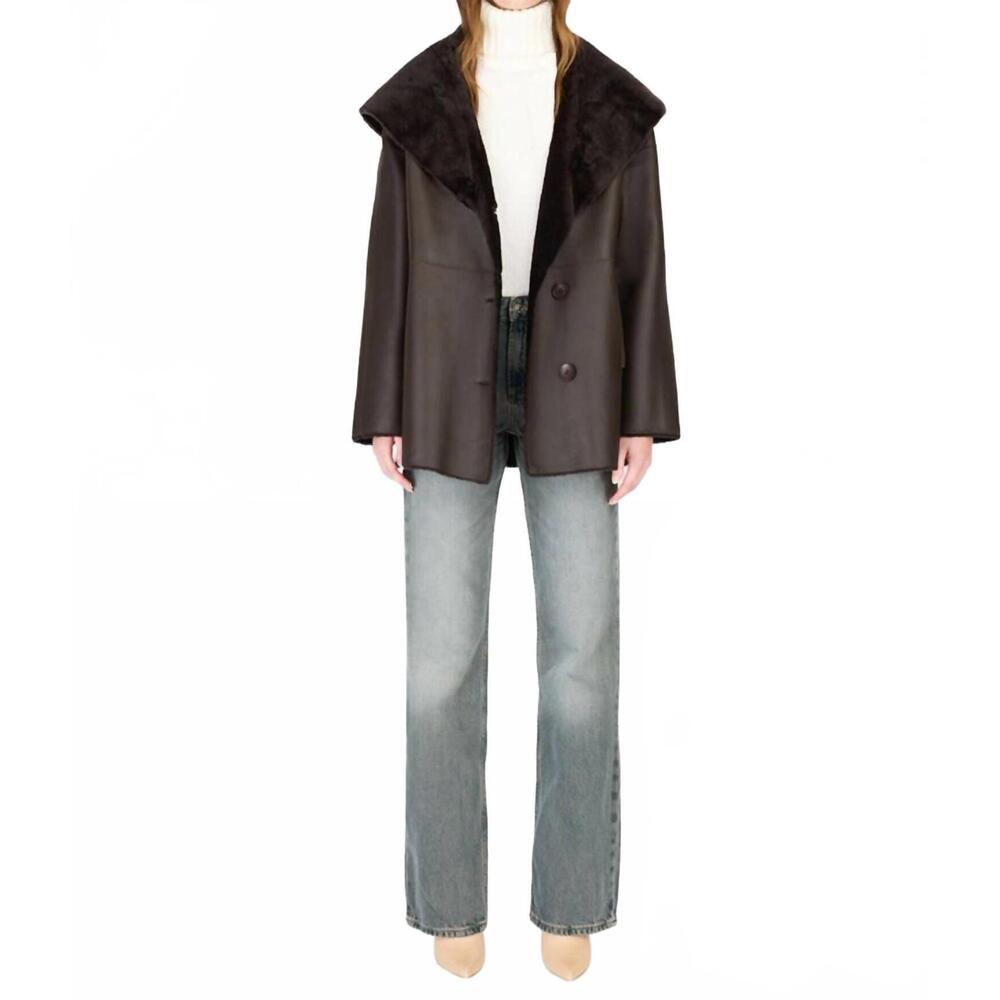NEW HISO cherez reversible shearling jacket in chocolate silky
